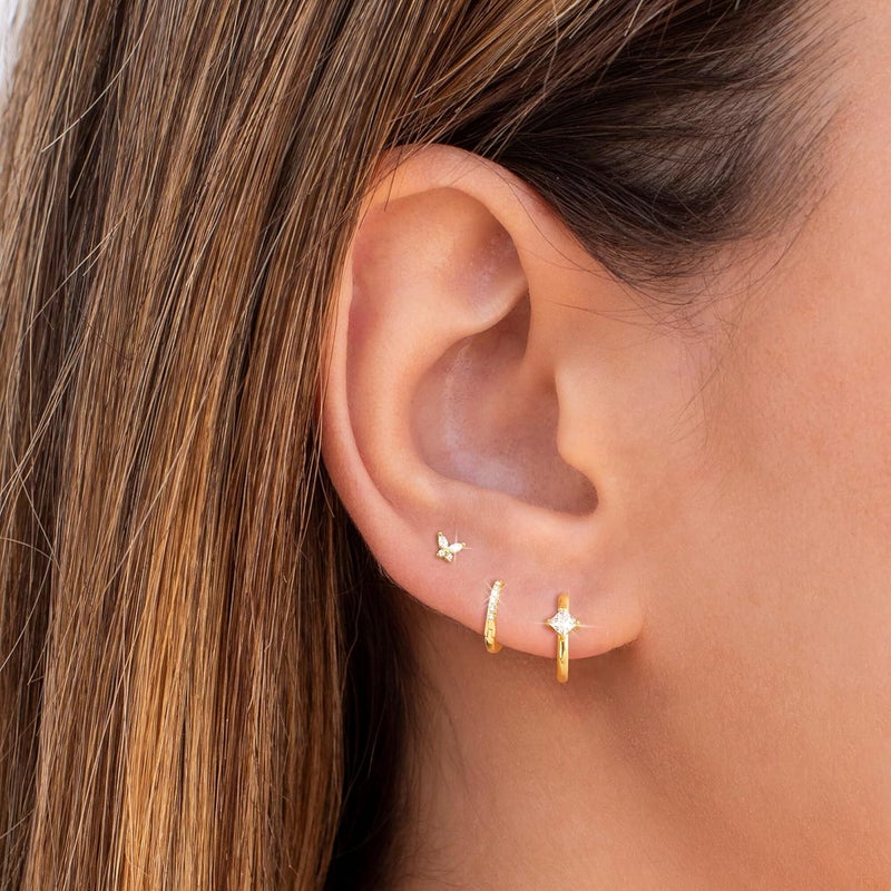 Funsanny Store Gold Ear Cuffs Earrings for Women Non Piercing - Clip on Cartilage Earrings Dainty 14K Gold Sterling Silver Plated Cubic Zirconia Huggie Hoop Earring for Women No Tarnish Trendy Jewelry Set - Image 2
